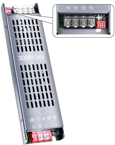 KOSOOM Alimentatore LED 24V 300W, 12.5A Trasformatore LED ultra sottile, Adattatore di alimentazione a commutazione da AC 220V a 24V DC, Trasformatore a tensione costante.