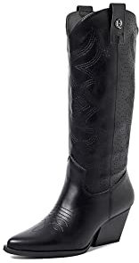 QUEEN HELENA Camperos Stivali Texani Traforati con Tacco Western Cowboy a Punta Stivaletti con Zip Laterale Donna X28-100 Nero 35