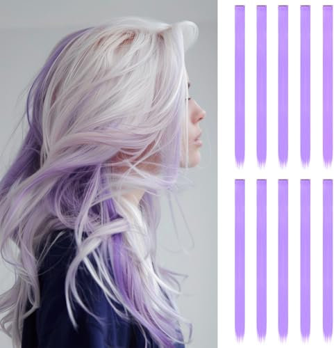 10 Pezzi Extension Capelli Clip | Extension Clip da 55 cm | Extension Capelli viola | Ciocche Capelli Con Clip | Ciocche Colorate per Capelli Bambina (viola chiaro)