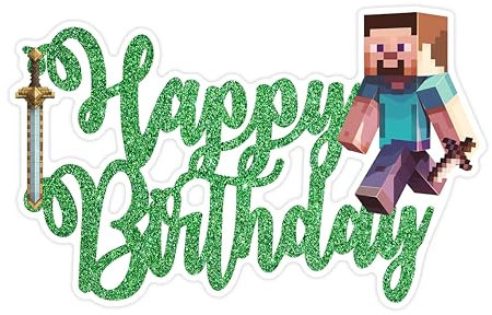 Mincraft pixlated Happy Birthday Cake Topper - Birthday Decorations.