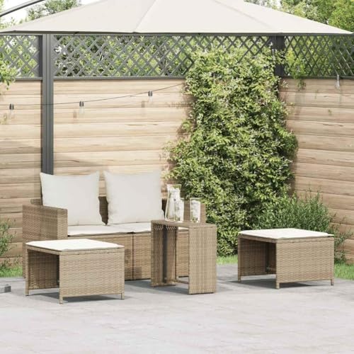 Fasba 5-TLG. Garten-Sofagarnitur Kissen Stapelbar Beige Poly Rattan, Gartensofa-Set, Sitzgruppe, Sitzgarnitur, Gartenmöbel, Gartenset, Sofa