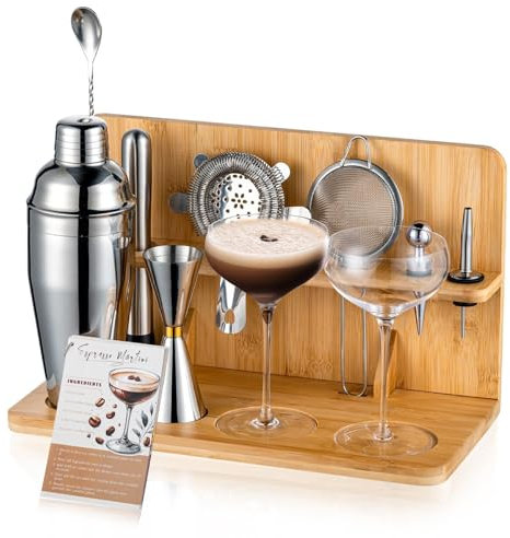 USEERIL Espresso Martini Set mit Martini Gläsern,Cocktail Shaker Set mit Bambus Ständer für Getränkemixer,Bar Set für Housewarming Geschenke,Hausbar,Party Favors