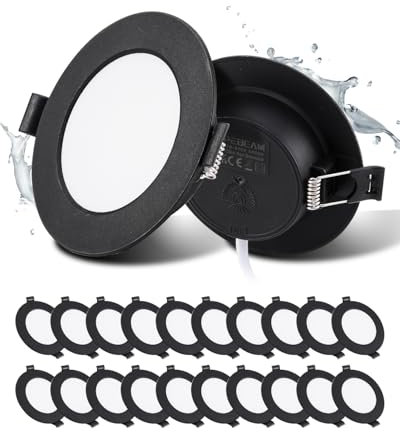 Grebeam LED Spots Schwarz, 5W Deckenspots Schwarz 450LM,Rund Ø75-90mm Einbauleuchten für das Bad, Einbautiefe 25mm, Spots Deckenleuchte 6000K Kaltweiß für Badezimmer Schlafzimmer, 20er set