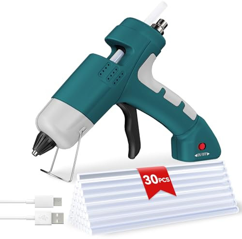 Cordless Hot Glue Gun Kit, 90s Fast Heating, Mini glue gun and sticks set with 2600mAh Type-C Rechargeable,30 Premium Glue Sticks,Ideal for DIY Crafts, Home Repairs, School Projects