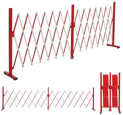 Alu Absperrgitter HWC-B34, Zaun Schutzgitter Scherengitter Trenngitter, ausziehbar 103x53-411cm - rot-weiß