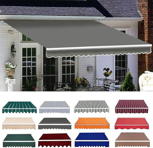 Markisen Ersatzstoff, Ersatztuch Für Einziehbare Klemmmarkise, Markisenbespannung Canvas Markisenstoff, Terrasse Markise Ersatz-Bezug Garten Sonnenschutz Polyester Überdachung(Gray,2.5x2m/8x6.5ft)