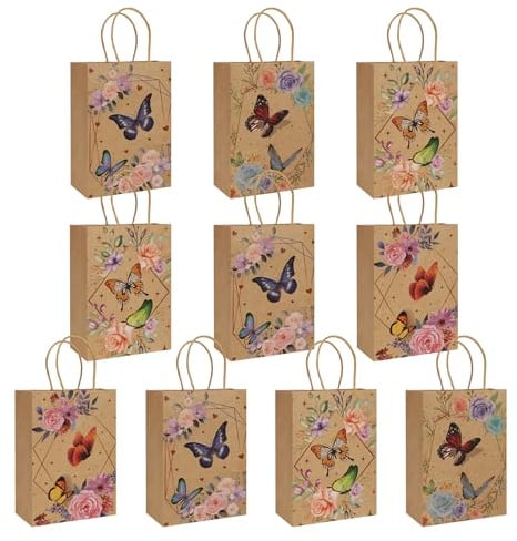 Schmetterling Party Taschen,10PCS Geschenktaschen Papiertüten mit Henkel,Schmetterling Geburtstag Tüten, Party Bags Mitgebseltüten Papier Gastgeschenke zum Verpacken von Kindergeburtstag