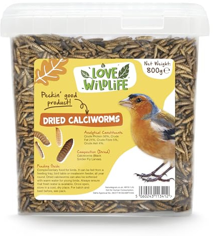 Love Wildlife Dried Calciworms 800g Tub | High Energy Food for Wild Garden Birds, Rich in Protein, Easy to Feed Reusable Tub, All Year Round Feed, High in Calcium