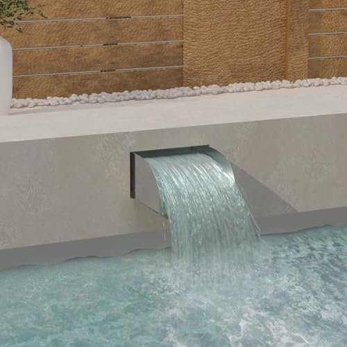 Brokky 148874 Cascata con LED 30x34x14 cm in Acciaio Inox 304 Fontana per Piscina a Cascata,Fontana per Piscina,Costruita in Acciaio Inossidabile Laghetto per Cascata,Fontana a Cascata da Giardino