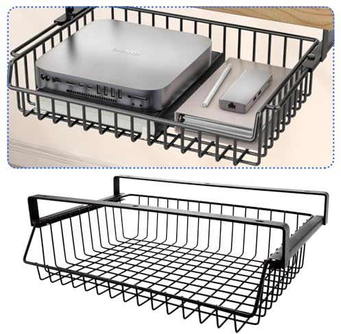 LDXDRU Metallgeflecht Versteckte Schublade, 37x25x11CM Große Kapazität Organizer, Metall unter Tisch Schubladenbox für Büro zu Hause Schule, Schwarz