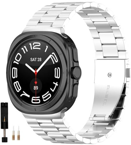 SMYAOSI Correa Compatible con Galaxy Watch 8 Ultra Brazalete, Metal Pulsera de Repuesto Acero Inoxidable Correas para Galaxy Watch 8 40mm 44mm/GalaxyWatch 8 Classic Smartwatch Accesorios (Plata)