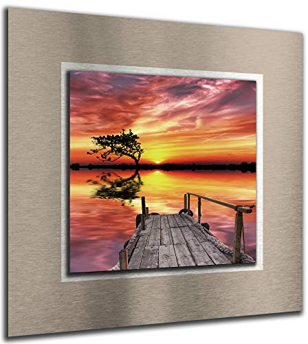 Bilder-Manufaktur 3D Wandbild Wandbilder auf Alu Verbundmaterial Bild Bilder Sonnenuntergang Steg Ostsee Nordsee 50 cm x 50 cm MF27-BA-bm-7922-1Ba-5050