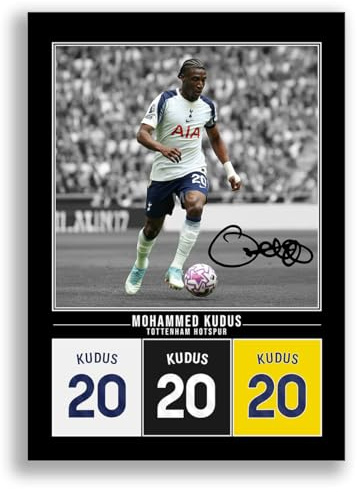 Mohammed Kudus Tottenham Hotspur Signed Photo Poster Print Picture Display Framed Autograph Memorabilia for Football Fans Gift Spurs Ghana (A3 Poster Only Black)