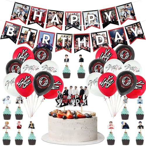 Stray Kids Geburtstagsdeko, Deko Stry Geburtstag, SKZ Geburtstag Party Dekoration, Happy Birthday Banner, Cake Topper, Kinderthemenparty Luftballons Stray Fans