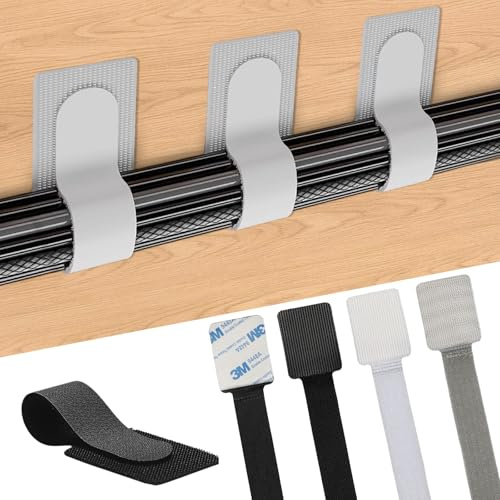 30er Set XL Kabelhalter mit Klebefläche – Wiederverwendbare Kabelclips für Untertisch Kabelmanagement im Büro & Zuhause (Schwarz/Weiß/Grau)