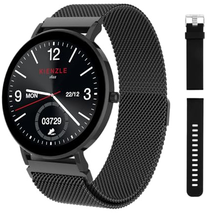 Kienzle Active SmartSlim Herren Smartwatch Schwarz 43 mm – ultraflaches Metallgehäuse 8,5 mm, AMOLED Full-Touch Display, 5 ATM wasserdicht, Puls & SPO₂ Messung, Wechselarmband, Multisport