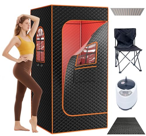 Infrarotsauna, 1200W/3L, Timer, Fernbed., Klappstuhl, 90×90×180cm