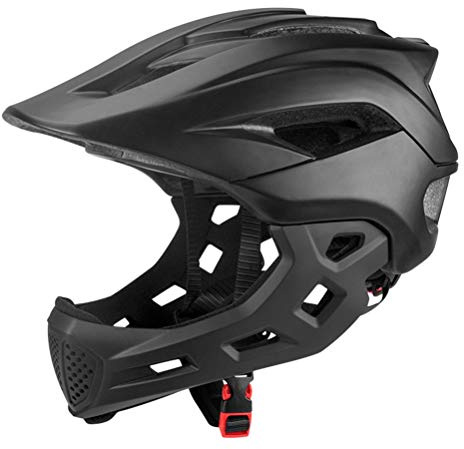 Kids Full Face Bike Helmet, 2 in 1 Dirt Bike Helmet for Youth BMX Skateboard with Detachable Chin Guard, 13 Vents (Black)