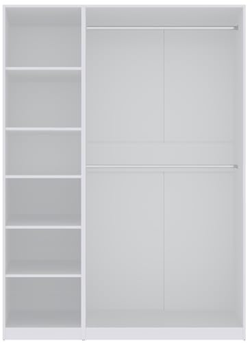 Garderoben-Set offener Kleiderschrank mit 2 Kleiderstangen und 6 Fächer Schlafzimmer Ankleide 150x206x51cm, Marmex TRES N/B (weiß)