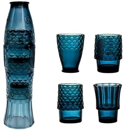 CHAOHAOKE 4 Stück Fisch Trinkgläser Set, stapelbare Glasbecher im Koi Design, dekorative Cocktailgläser aus Glas für Getränke und Tischdekoration