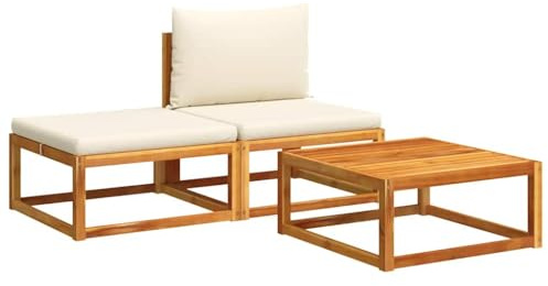 Mhdvray Gartensofa 3-TLG. mit Akazie Holz & Beige Seil Rückenlehne 65 cm Würfel Lounge Couch für Balkon, Terrasse, Garten