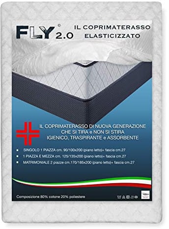 Coprimaterasso Elasticizzato Fly 2.0 Spugna Jacquard con Angoli, Traspirante, Anti-piega, Lavabile, Fresco e Caldo, Adattabile a Tutti i Materassi - MATRIMONIALE 2 PIAZZE