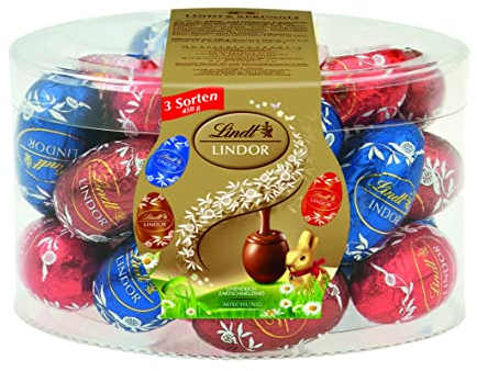 Lindt Schokolade LINDOR Eier Mischung | 450 g | 9 x LINDOR Eier Vollmilch, 8 x LINDOR Eier Feinherb und 8 x LINDOR Eier Noisette | Oster Schokolade | Schokoladengeschenk | Ostereier | Schokoeier