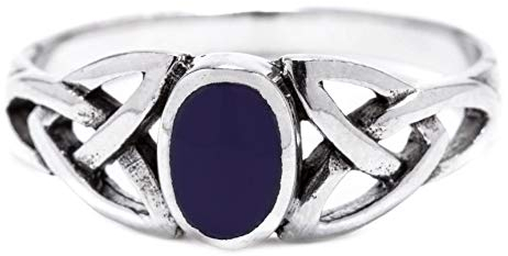 WINDALF Kelten Ring MAGHAN h: 0.7 cm Keltische Knoten mit tiefblauem Lapiz 925 Sterlingsilber (Silber, 64 (20.4))