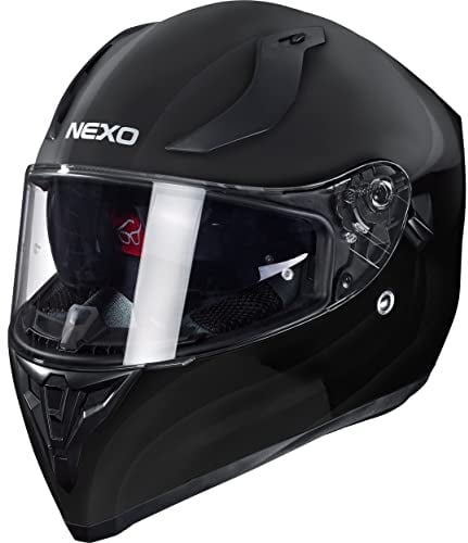 Nexo Integralhelm Motorradhelm Helm Motorrad Mopedhelm Sport II, herausnehmbare Polster, mehrfache Be-, Entlüftung, Windabweiser, klares Visier, Ratschenverschluss, Gewicht: 1.350 g, Schwarz, XL