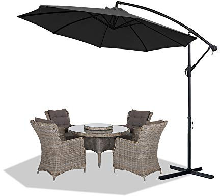 LARS360 Sombrilla Parasol Excéntrico Banana para Terraza Jardín Balcón Mástil de Aluminio y 100% Poliester Tela, con Base de Cruz, Color Gris Oscuro ø300cm Protección UV y Impermeable