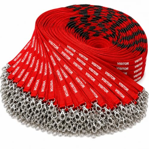 PCL Media ltd® Visitor Lanyards Red Metal Lobster Clip (Pack of 100) Printed Visitor Lanyards with Safety Breakaway Clip