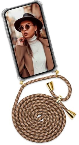 ONEFLOW Handykette für Redmi Note 8 Pro Hülle mit Band, Handyhülle mit Kette abnehmbar, Handyband zum Umhängen, Handy Umhängeband Lange Handykordel, Twist Case – Beige Braun