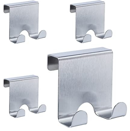 Relaxdays 8x Ganci da Porta, Set di Appendini Sopraporta Doppi, da Appendere, Appendiabiti Bagno Corridoio & Camera, Argento