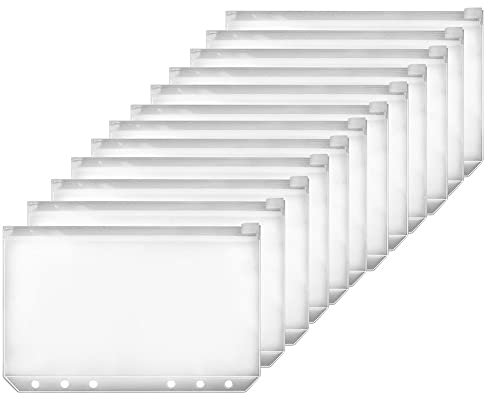 12 Stück Binder Taschen A5, Abnaok 6 Löcher Wasserdicht Transparente Budget Binder Reißverschluss, Geeignet für Dokumente Notebooks Karten