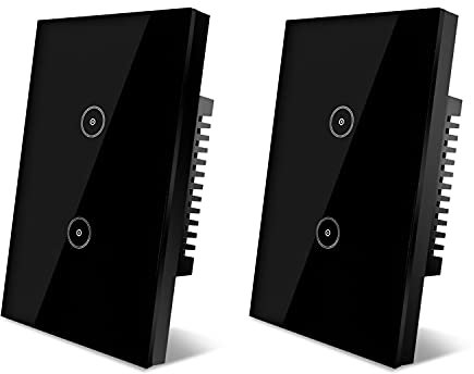 UseeLink Interruttore della luce Intelligente WiFi, Controllo Vocale Funziona con Alexa e Google Home, Timer e Condivisione Dispositivo, È necessario il filo di neutro, nero 2 way(2PCS)