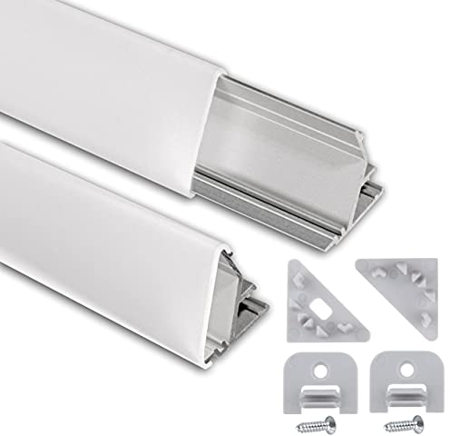 LED Eckprofil 2m am Stück l LED Alu Profile 45 Grad I Aluminiumprofil für LED Stripes I Lichtleiste I 1x 2m Komplettset