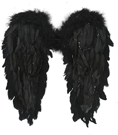 MSemis Kinder Engel Federflügel Weiß Weihnachten Engels Flügel Kostüm Engelsflügel Deko Party Halloween Weihnachten Kostüme Verkleidung Accessoire B Schwarz One Size