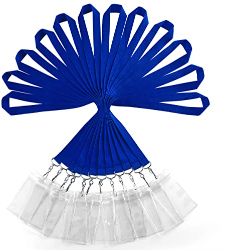 12er Pack Polyester Lanyards mit wasserdichten Ausweishaltern - Langlebige und Farbenfrohe Halsbänder für Ausweiskarten, Schlüssel und mehr, Blau