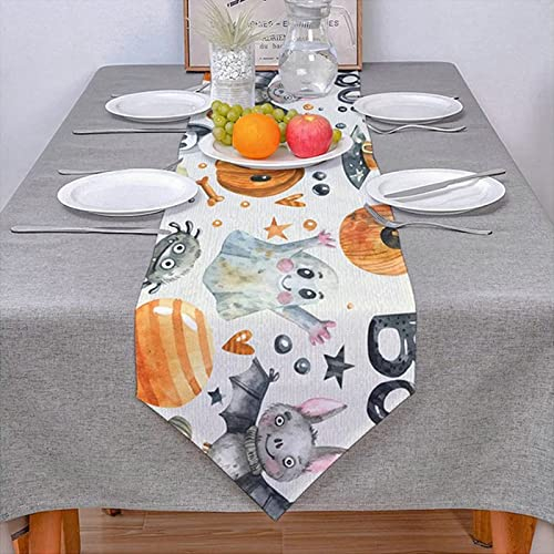 Aotiwe Tischläufer Modern, Tischdecke Bierzeltgarnitur aus Bettwäsche aus Baumwolle Kürbis und Fledermaus Stil 1 46x183CM für Bauernhaus Dekor