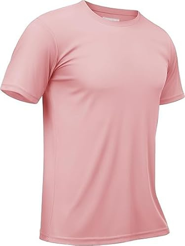 TACVASEN Sports Tshirts Men Sun Protection Breathable Swim Shirt Gym Casual Outdoor Short Sleeve Tops Grey Pink,L