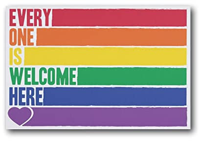 RONGSHI LGBT Poster Regenbogenflagge Happy Pride Month Inclusion Zitate Everyone Is Welcome Here Leinwandposter Wandkunstdruck Hängende Fotodekoration Home Poster Kunstwerke 50 x 75 cm