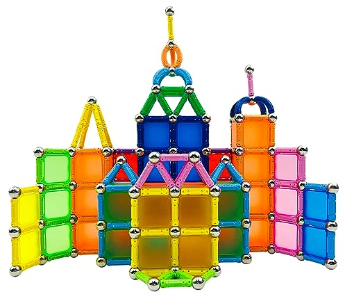 Jokooan Magnetisch Bausteine, 174 Stücke Magnetische Sticks Baustein Spielzeug,Konstruktionsspielzeug Kinder STEM Lernspielzeug Intelligenz und Gehirn Training Set für Erwachsene und Kinder