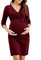 KOJOOIN Robe De Maternité Élégante pour Femmes Robe De Grossesse À Col en V Robe d'allaitement avec Robe Droite À Plis Bordeaux (Manches 3/4) XL