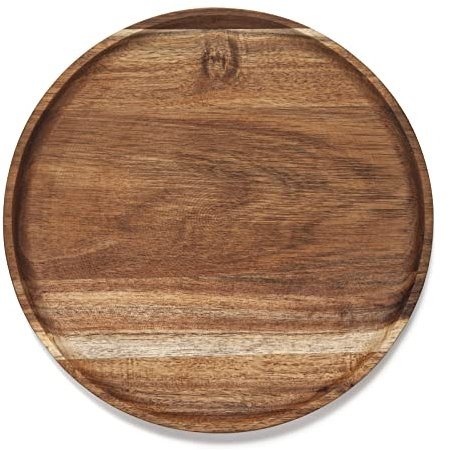 Round Wood Tray, Wooden Serving Tray, Acacia Plates, Appetizer Charcuterie Board, Tray Organizer for Kitchen/Countertop, 30 x 30 x 2 inch