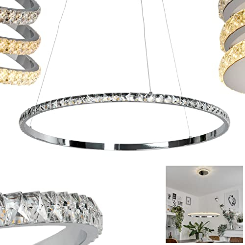 LED Hängeleuchte Avelar, dimmbare Pendellampe aus Metall/Glas/Kristalle in Chrom/Klar, Hängelampe dimmbar über Lichtschalter, (Ø 60 cm), m. dekorativen Glaskristallen, 26 Watt, 3000 Kelvin, 3400 Lumen