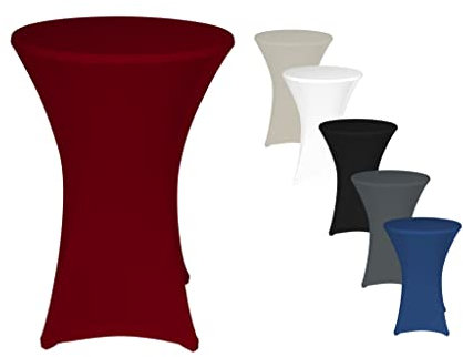 TexDeko® 2er-Set Stretch Stehtischhusse für Bistrotisch Ø 60-65 cm Bordeaux | Öko-Tex Siegel strapazierfähig verstärkte Fußtaschen bügelfrei waschbar