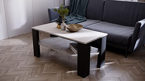 MRBLS Couchtisch - Modernes Design & Robuste Qualität – Tisch Wohnzimmertisch Beistelltisch Kaffeetisch Dekotisch Sofatisch – erhältlich in 7 Farben (Beton - Schwarz Matt) - 110x 47x 51 cm (B/H/T)