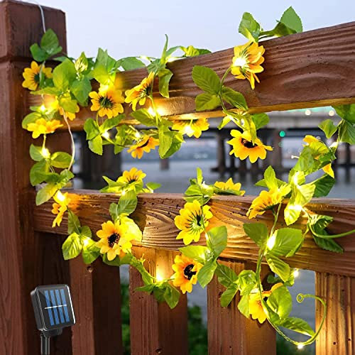 4M Künstliche Sonnenblume Licht,Lichterkette mit Blättern Sonnenblumen,20LED Blume Blatt Girlande,Blatt Girlande Lichterkette,LED Künstliche Sonnenblumen,LED Lichterkette,Solar Lichterkette Aussen