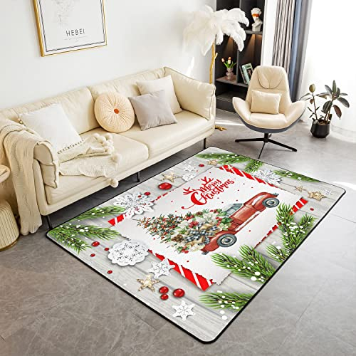 Loussiesd Weihnachten Kinder Wohnzimmer Teppiche Weihnachtsbaum Racing Auto Dekor Moderne Teppiche Schneeflocke Weihnachtsthema Akzent Teppich Neues Jahr Indoor Bodenmatte Wohnzimmerteppich 100x150cm