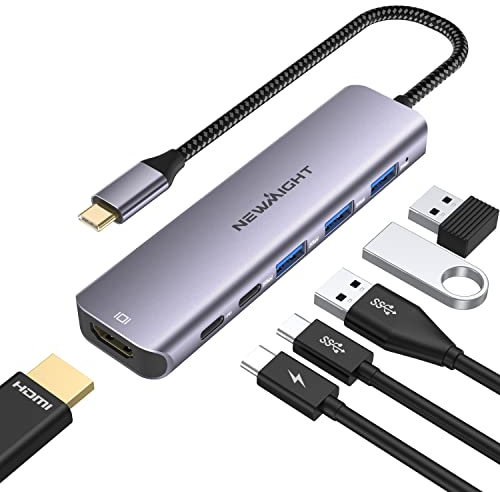 Hub USB C, Adaptateur USB C 6 en 1 avec HDMI 4K, 3 USB 3.0, 100 W PD, Port de données USB C, Haut débit 5 Gbit/s, USB C vers HDMI pour MacBook Air/Pro, iPad, iPhone 15/ iPhone 16 Série